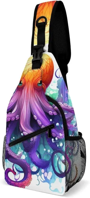 Colorful Octopus Sling Bag Crossbody Chest Bags Hiking Backpack Shoulder Backpack For Women Men Travel