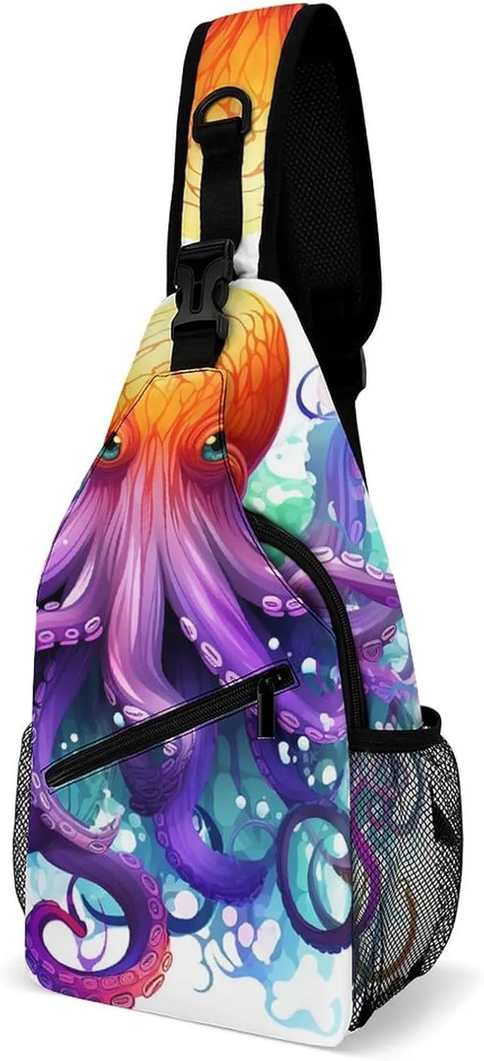 Colorful Octopus Sling Bag Crossbody Chest Bags Hiking Backpack Shoulder Backpack For Women Men Travel