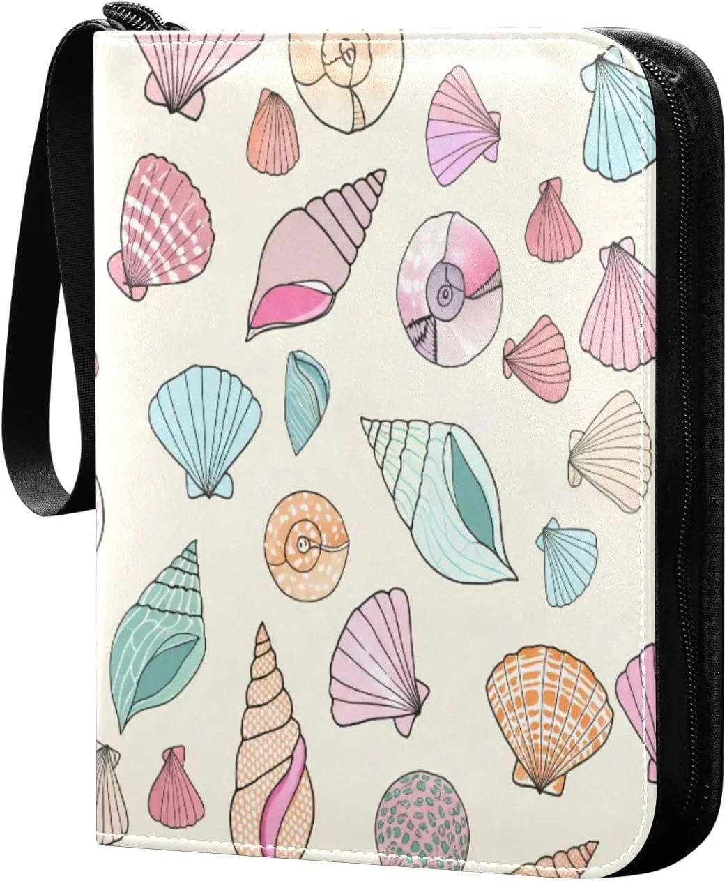 Colorful Seashells Card Binder 4-Pocket, 400 Pockets Trading Cards Holder Games Card Albums Storage Organizer Case for Football, Baseball Cards