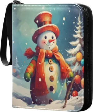 Colorful Snowman Card Binder 4-Pocket, 400 Pockets Card Holder with 50 Removable Sleeves and Zipper for Games Baseball Football Sports Card