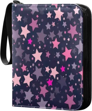 Colorful Stars Card Binder with 50 Removable Page Sleeves PU Leather Collectible Trading Card Albums Book with Zipper for Games Card,Baseball Cards