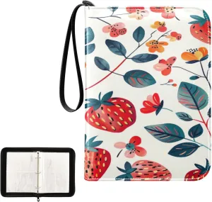 Colorful Strawberry Collectible Trading Card Albums, Waterproof PU Card Collection Binder Fits 400 Cards with Removable Sleeves for Baseball Card, Football Card