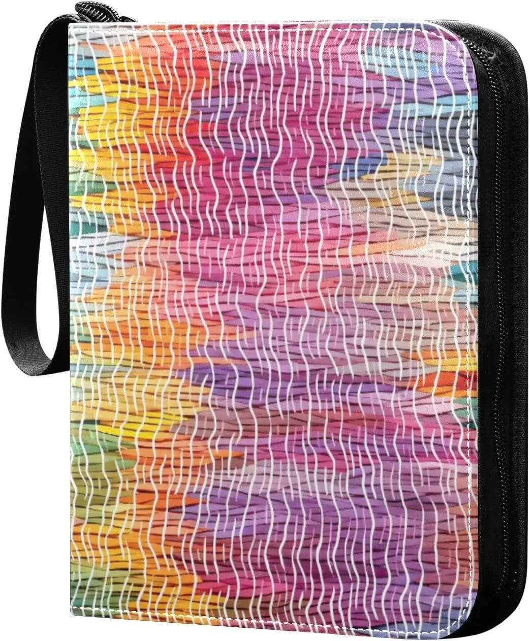 Colorful Striped Pattern Card Binder 4-Pocket, 400 Pockets Card Holder with 50 Removable Sleeves and Zipper for Games Baseball Football Sports Card