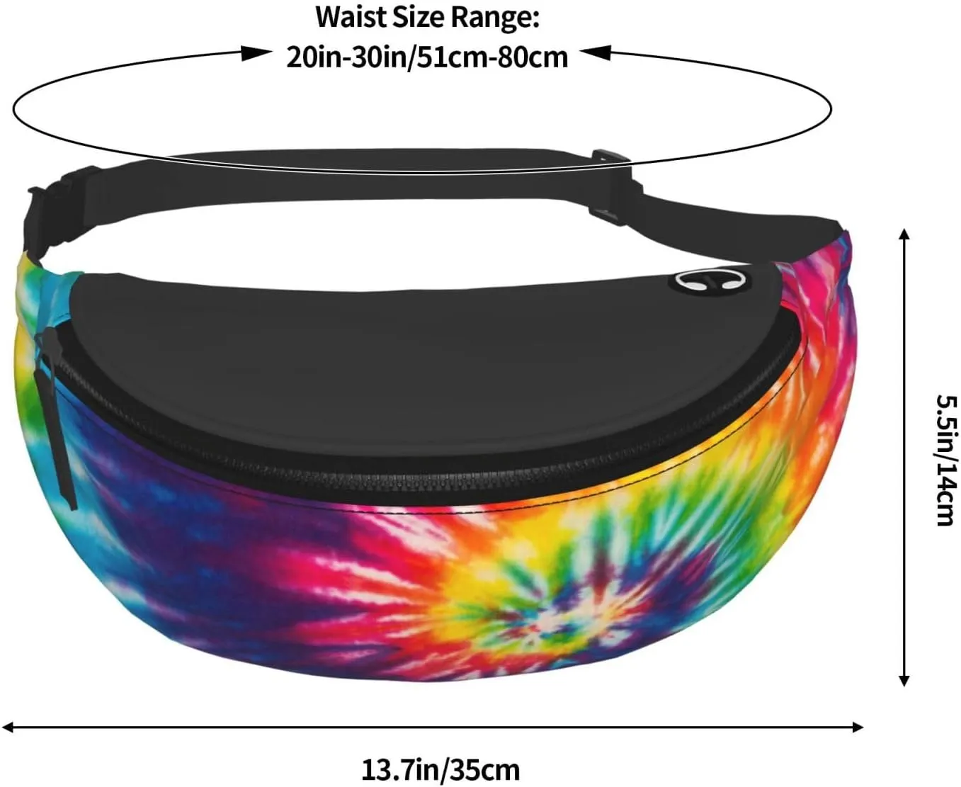 Colorful Tie Dye Rainbow Fashion Casual Fanny Pack Waist Bag Men Women Adjustable Belt Waist Bag For Travel Hiking Cycling Running Festival Carnival