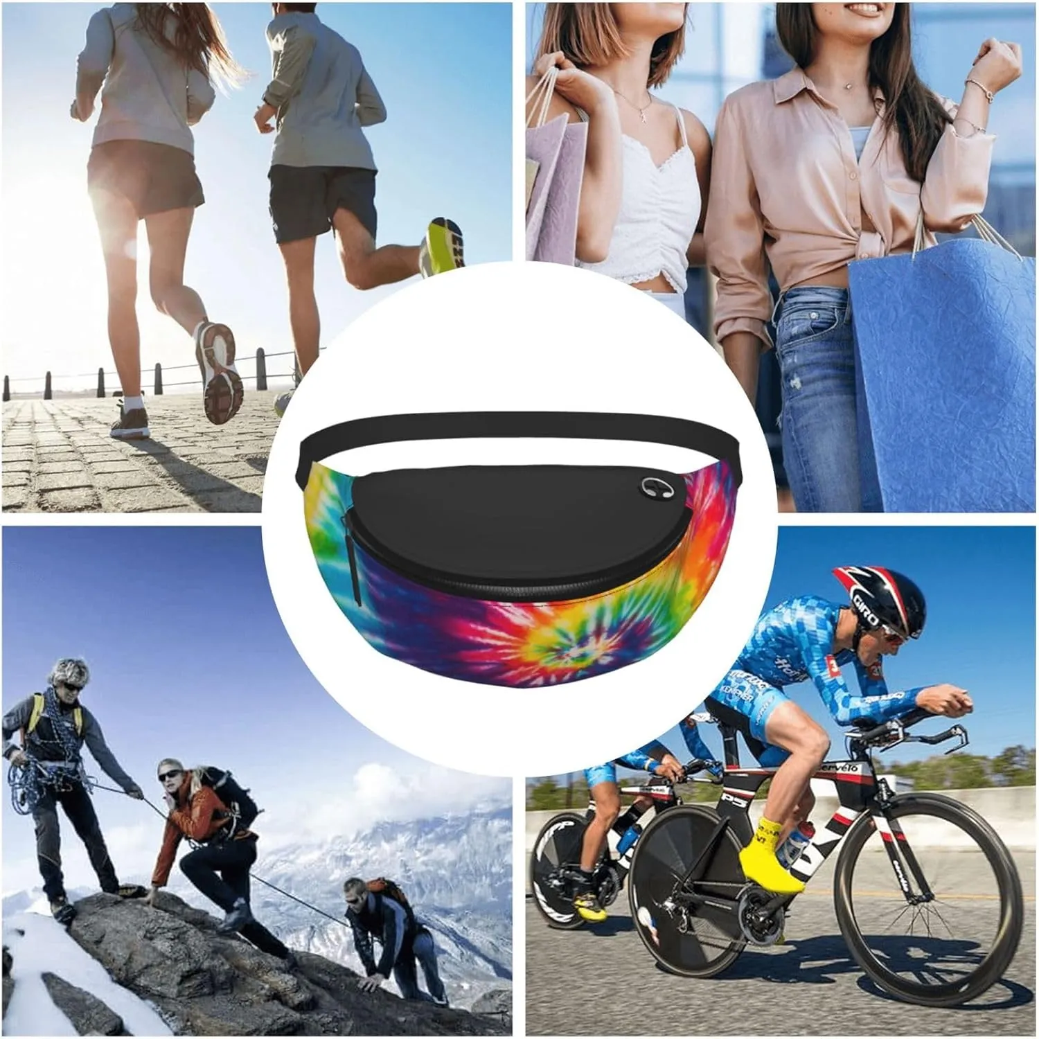 Colorful Tie Dye Rainbow Fashion Casual Fanny Pack Waist Bag Men Women Adjustable Belt Waist Bag For Travel Hiking Cycling Running Festival Carnival
