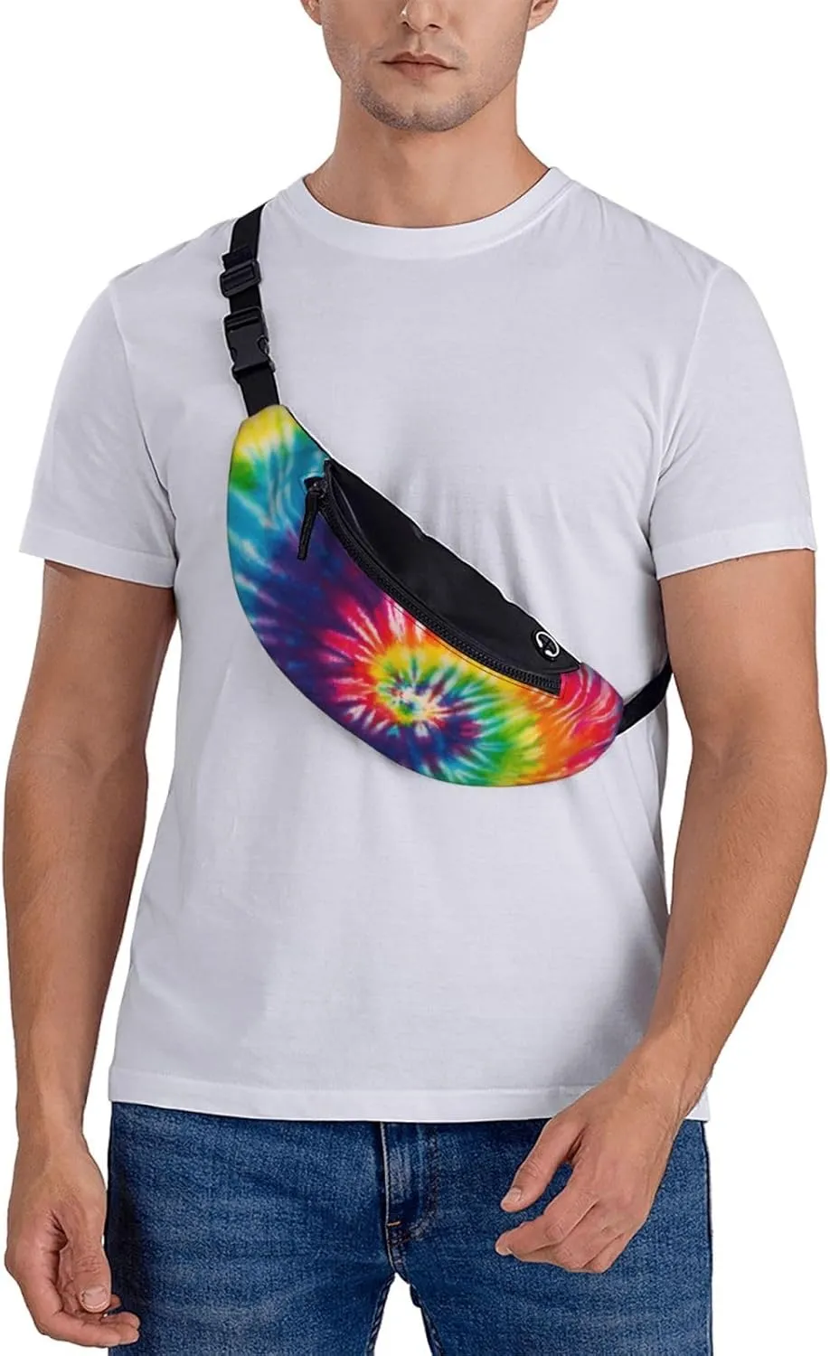 Colorful Tie Dye Rainbow Fashion Casual Fanny Pack Waist Bag Men Women Adjustable Belt Waist Bag For Travel Hiking Cycling Running Festival Carnival