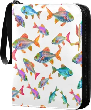 Colorful Watercolor Fish Trading Card Binder with Sleeves PU Leather Holds 400 Cards,Double Sided Trading Card Folder with Zipper Collection Binder Album Book Case for Boys Girls