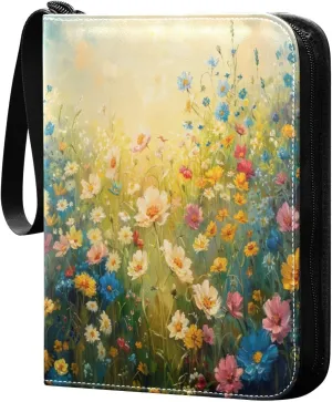 Colorful Wildflowers Card Binder 4-Pocket, 400 Pockets Trading Cards Holder Games Card Albums Storage Organizer Case for Football, Baseball Cards