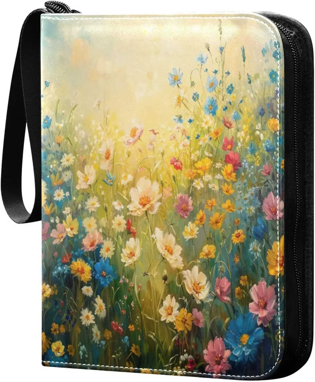 Colorful Wildflowers Card Binder 4-Pocket, 400 Pockets Trading Cards Holder Games Card Albums Storage Organizer Case for Football, Baseball Cards