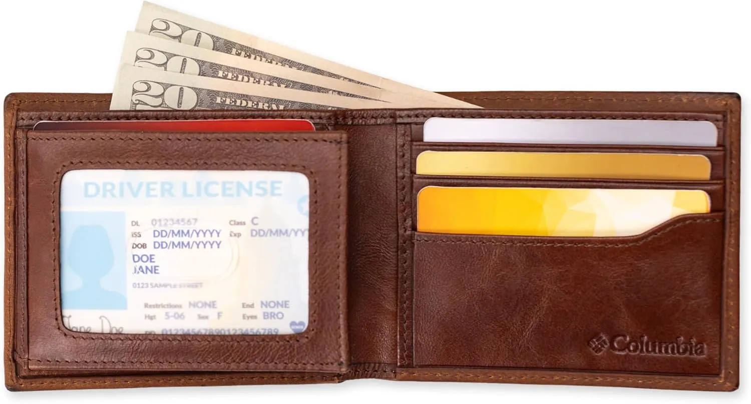 Columbia Men's Everyday Bifold Wallet-Multiple Card Slots, Id Window