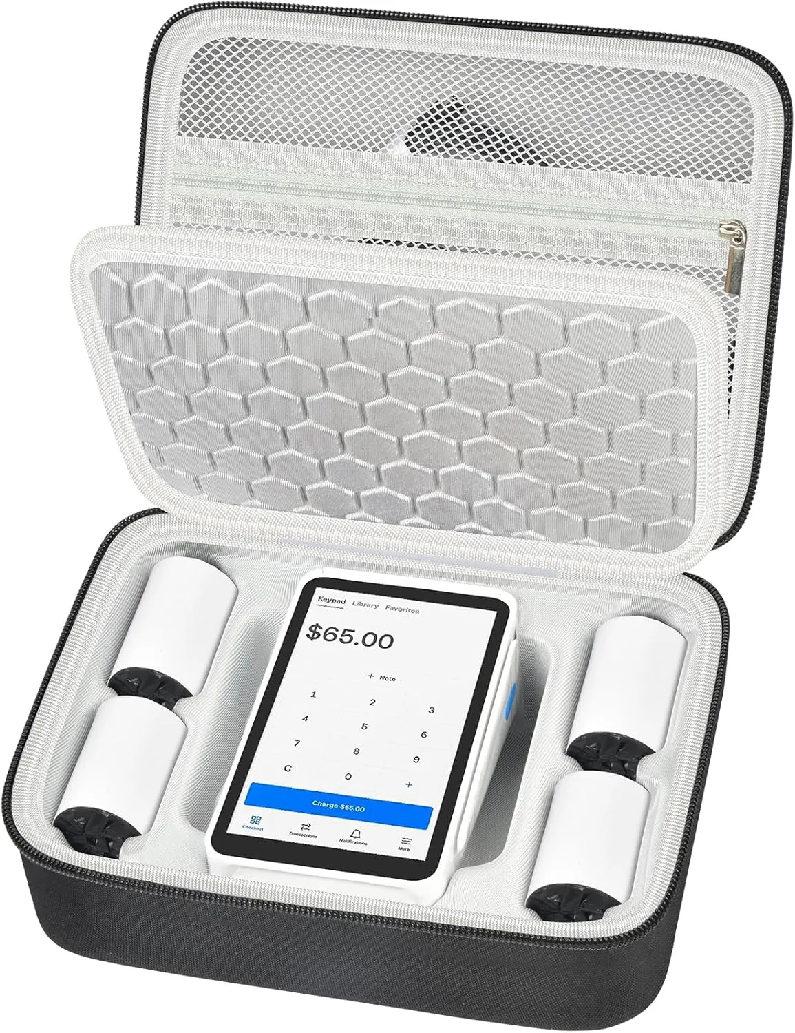 Comecase Case Compatible with Square Terminal Credit Card Reader, Mobile POS Machine Storage Holder for Terminal Charger and Over 5 Receipt Paper Rolls with Large Accessories Mesh Pocket (Bag Only)