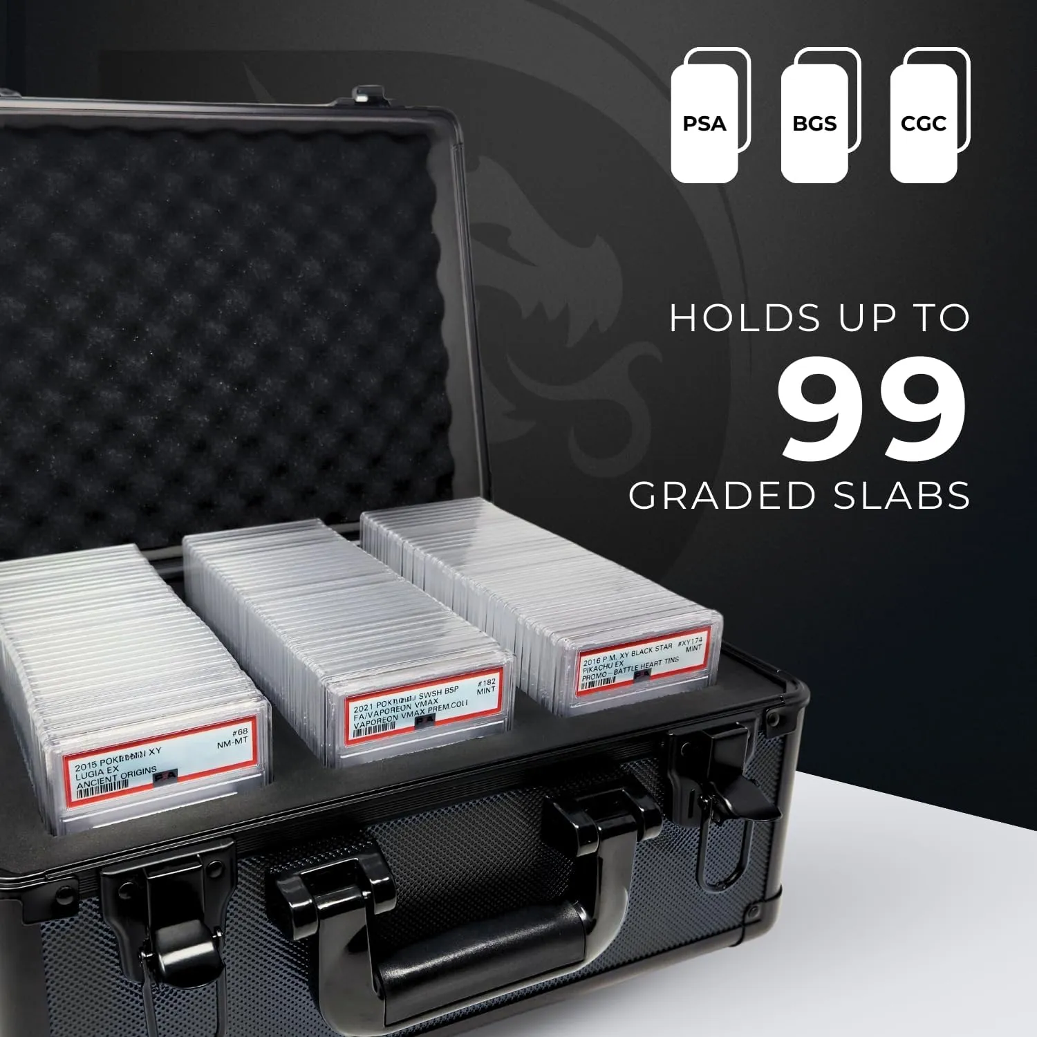 Compact Metal Slab Case – Holds 99 Graded Sports and Trading Cards – Durable Aluminum Storage Box for PSA, BGS, CGC Slabs – XL-99 Black