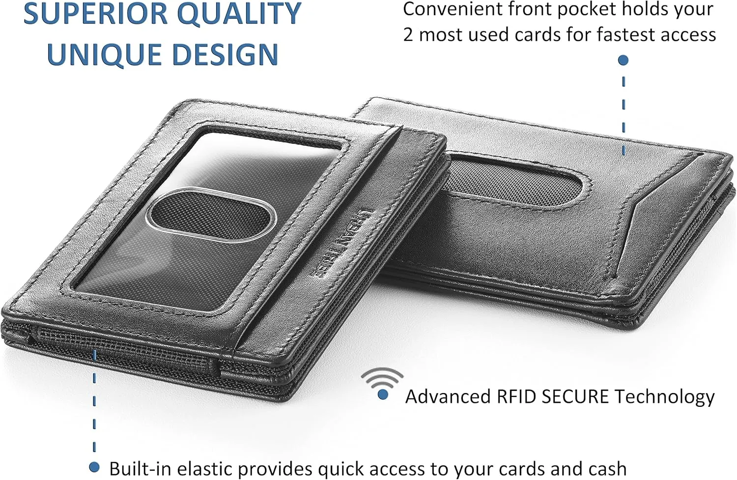 Compact RFID Sleeve Wallet Premium Leather Minimalist Money Clip Card Holder 10 Cards
