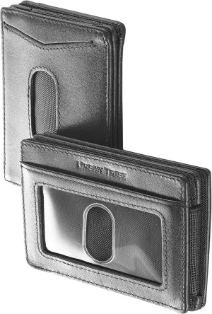 Compact RFID Sleeve Wallet Premium Leather Minimalist Money Clip Card Holder 10 Cards