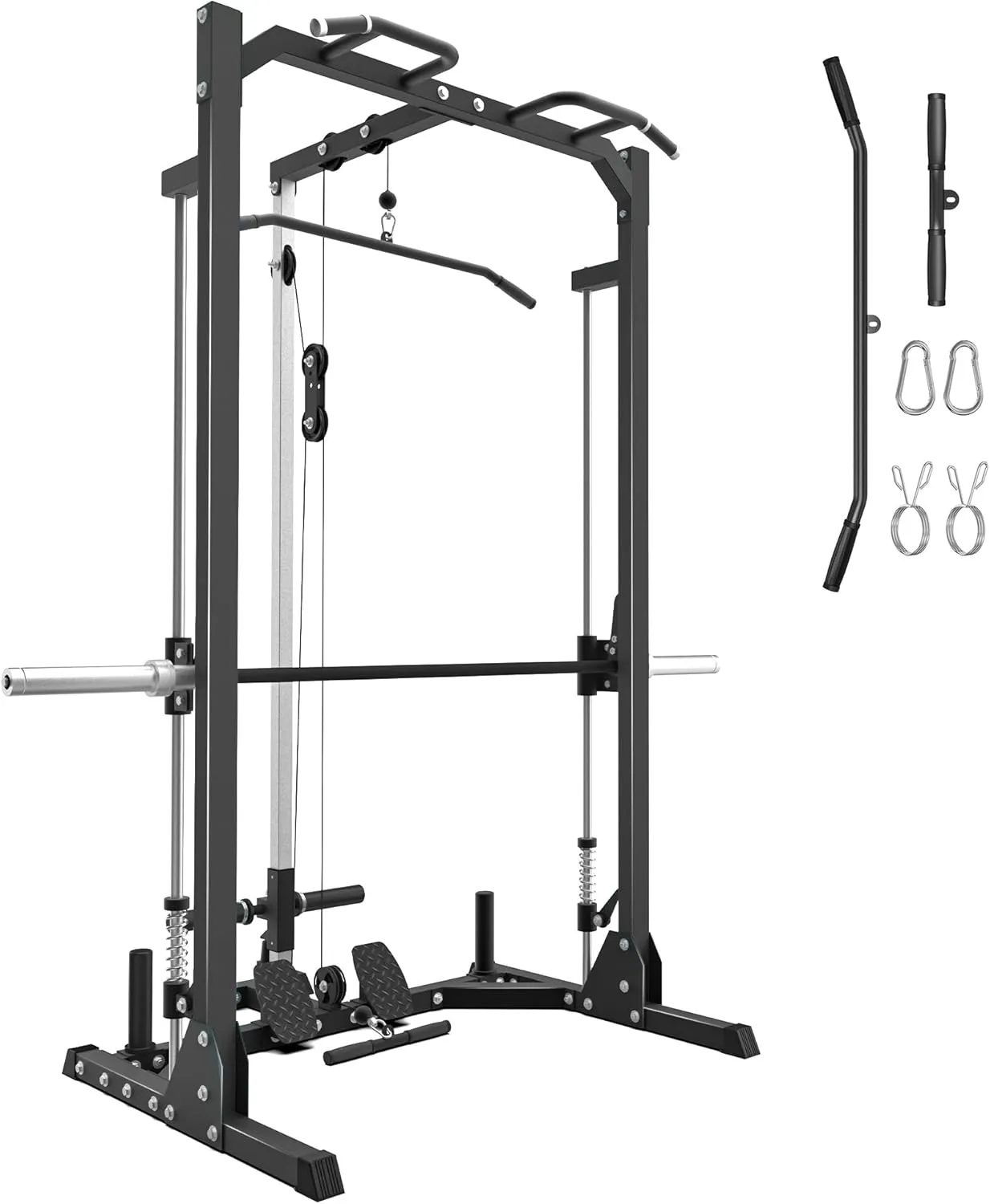 Compact Smith Machine Home Gym - 800lb Barbell Sleeve, Space-Saving Power Cage with LAT Pulldown, Power Rack 5-in-1, 1500lb Capacity for Garage & Small Spaces, P70