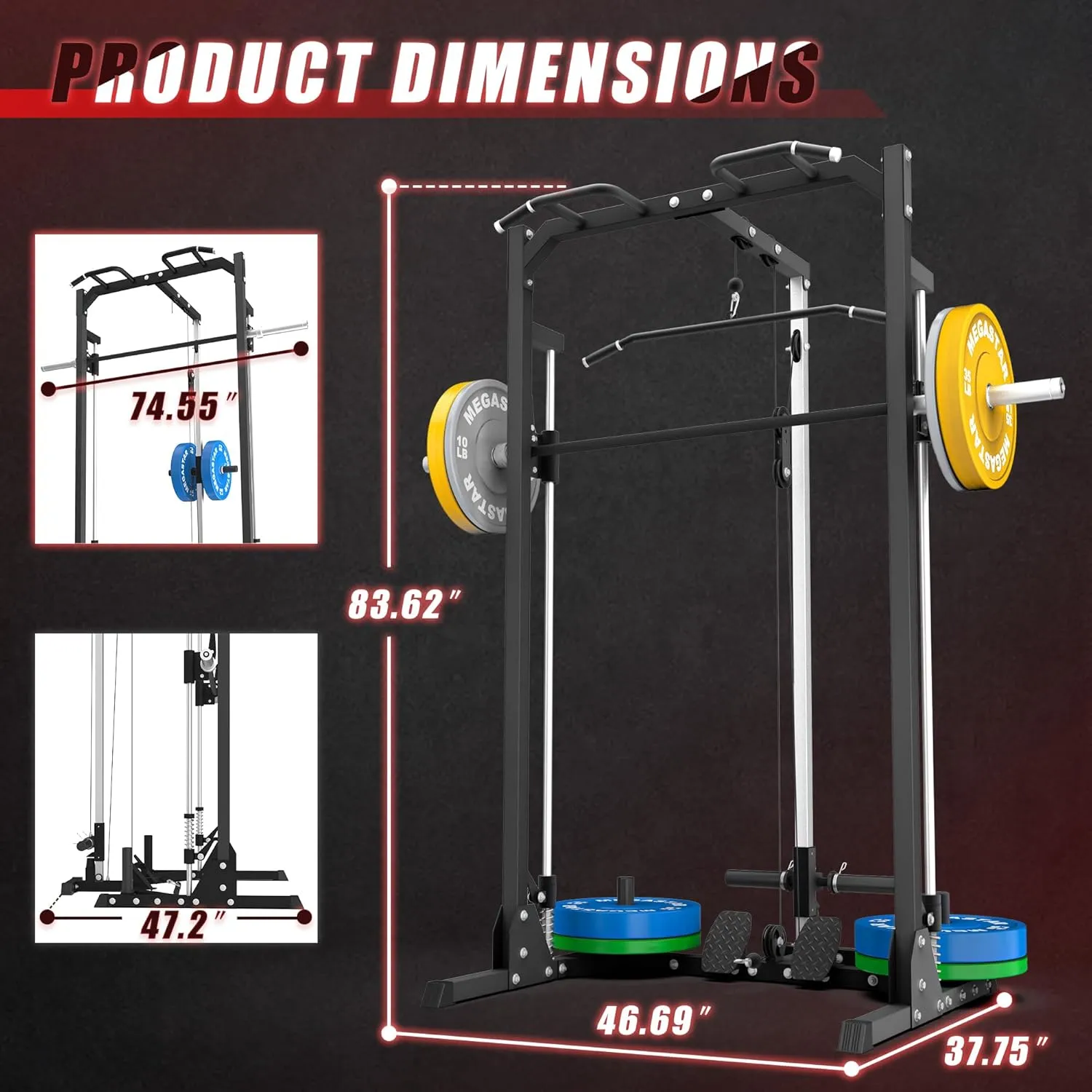 Compact Smith Machine Home Gym - 800lb Barbell Sleeve, Space-Saving Power Cage with LAT Pulldown, Power Rack 5-in-1, 1500lb Capacity for Garage & Small Spaces, P70
