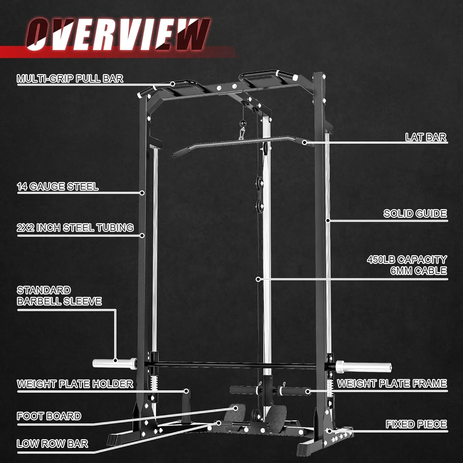 Compact Smith Machine Home Gym - 800lb Barbell Sleeve, Space-Saving Power Cage with LAT Pulldown, Power Rack 5-in-1, 1500lb Capacity for Garage & Small Spaces, P70
