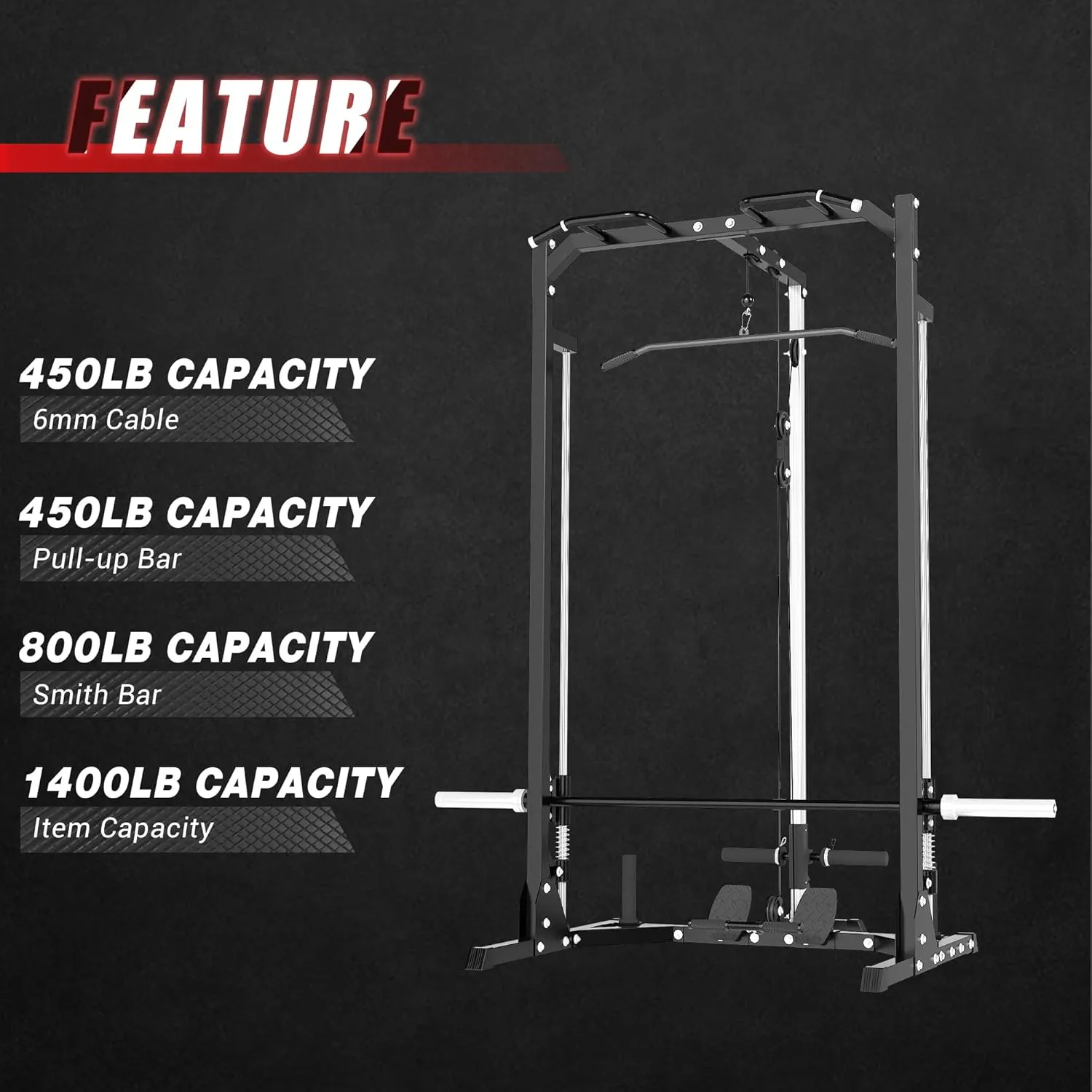 Compact Smith Machine Home Gym - 800lb Barbell Sleeve, Space-Saving Power Cage with LAT Pulldown, Power Rack 5-in-1, 1500lb Capacity for Garage & Small Spaces, P70