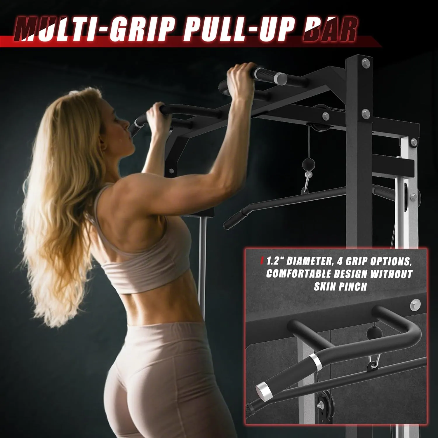 Compact Smith Machine Home Gym - 800lb Barbell Sleeve, Space-Saving Power Cage with LAT Pulldown, Power Rack 5-in-1, 1500lb Capacity for Garage & Small Spaces, P70