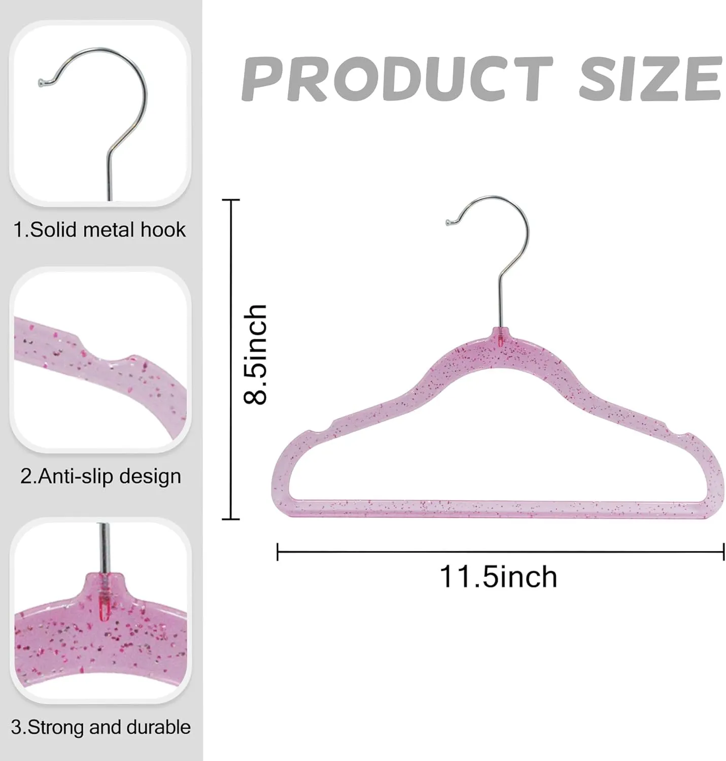 CONCEPTS 20 Pack Baby Hangers Kids Acrylic Non Slip Glitter Clothes Hangers for Toddler Infant Newborn Closet Organizer Small Hangers for Baby Clothes Pants Shirts Space Saving Nursery