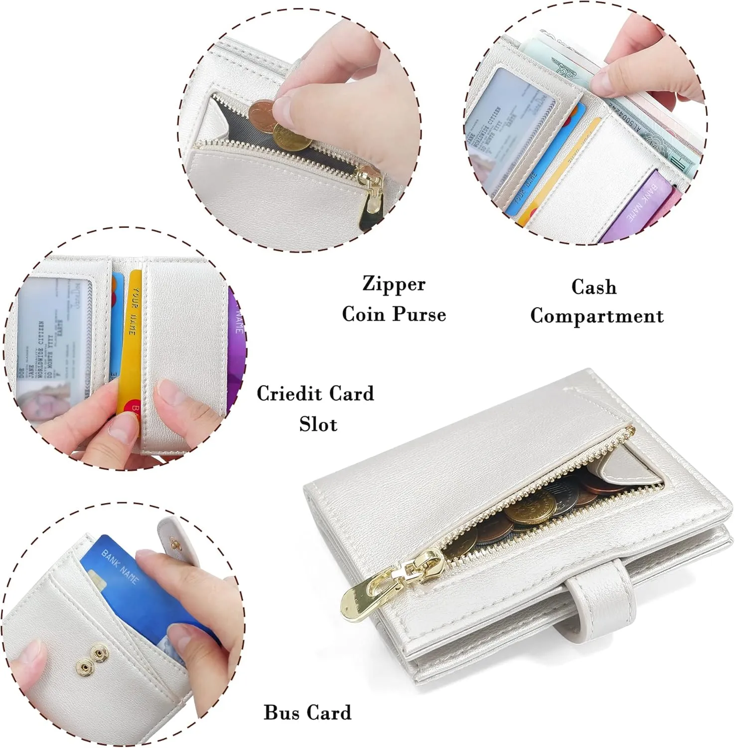 CONISY Small Wallet for Women, RFID Blocking Slim Leather Bifold Front Pocket Womens Wallet with Zipper Coin Purse (Argent)