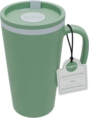 Copco Cone Travel Coffee Mug, 16 oz - Insulated Drinkware with Spill-Proof Lid and Handle, Microwave & Dishwasher Safe - BPA-Free, Compact for Desk & Cup Holder Friendly (Green)