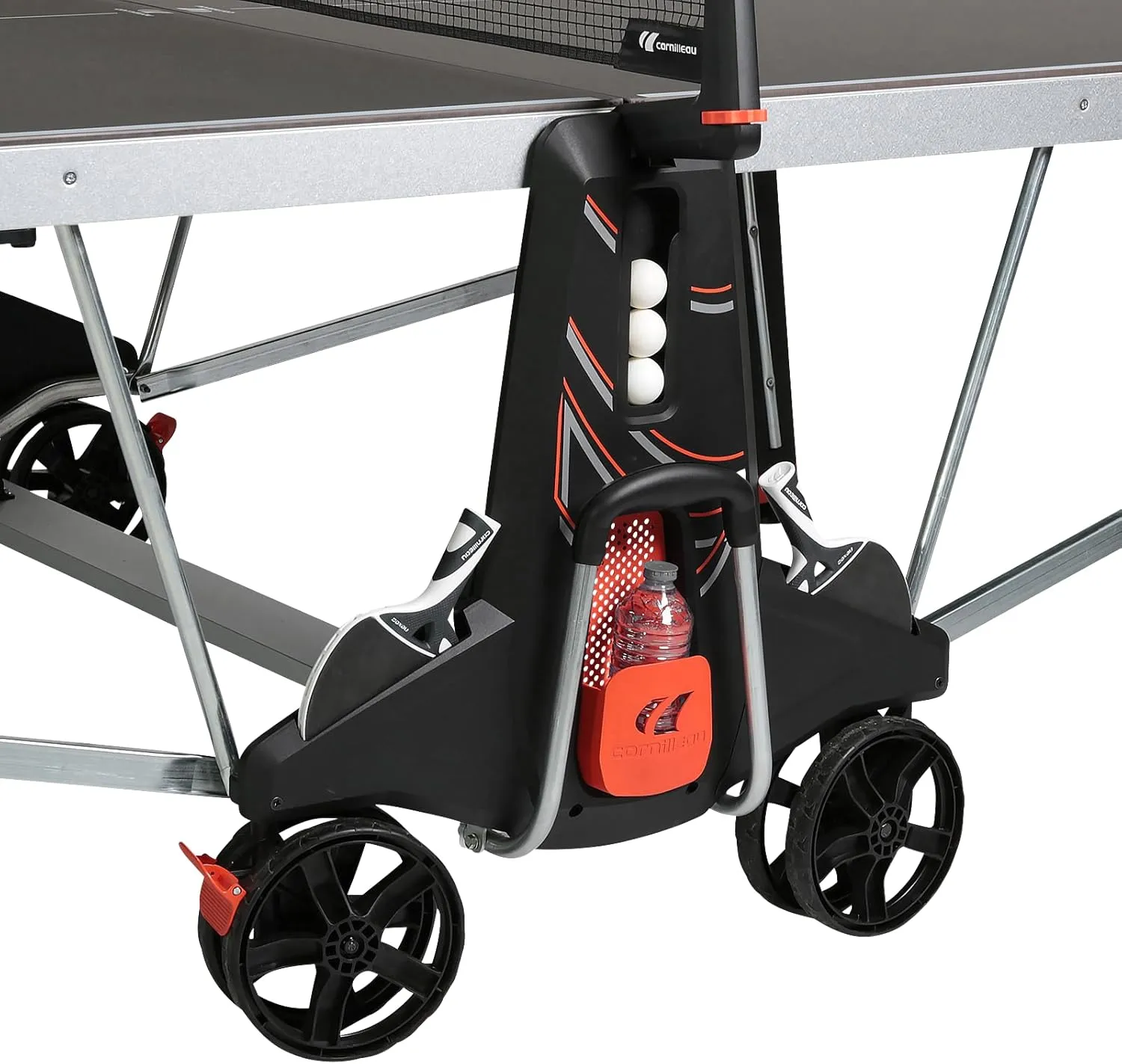 CORNILLEAU - 600X Outdoor Table Tennis Table - Folding & Compact - Weather and Schockproof - 7mm Laminate Top - Cup Holder - Point Counters - Ball Storage & Dispensers - Blue or Black
