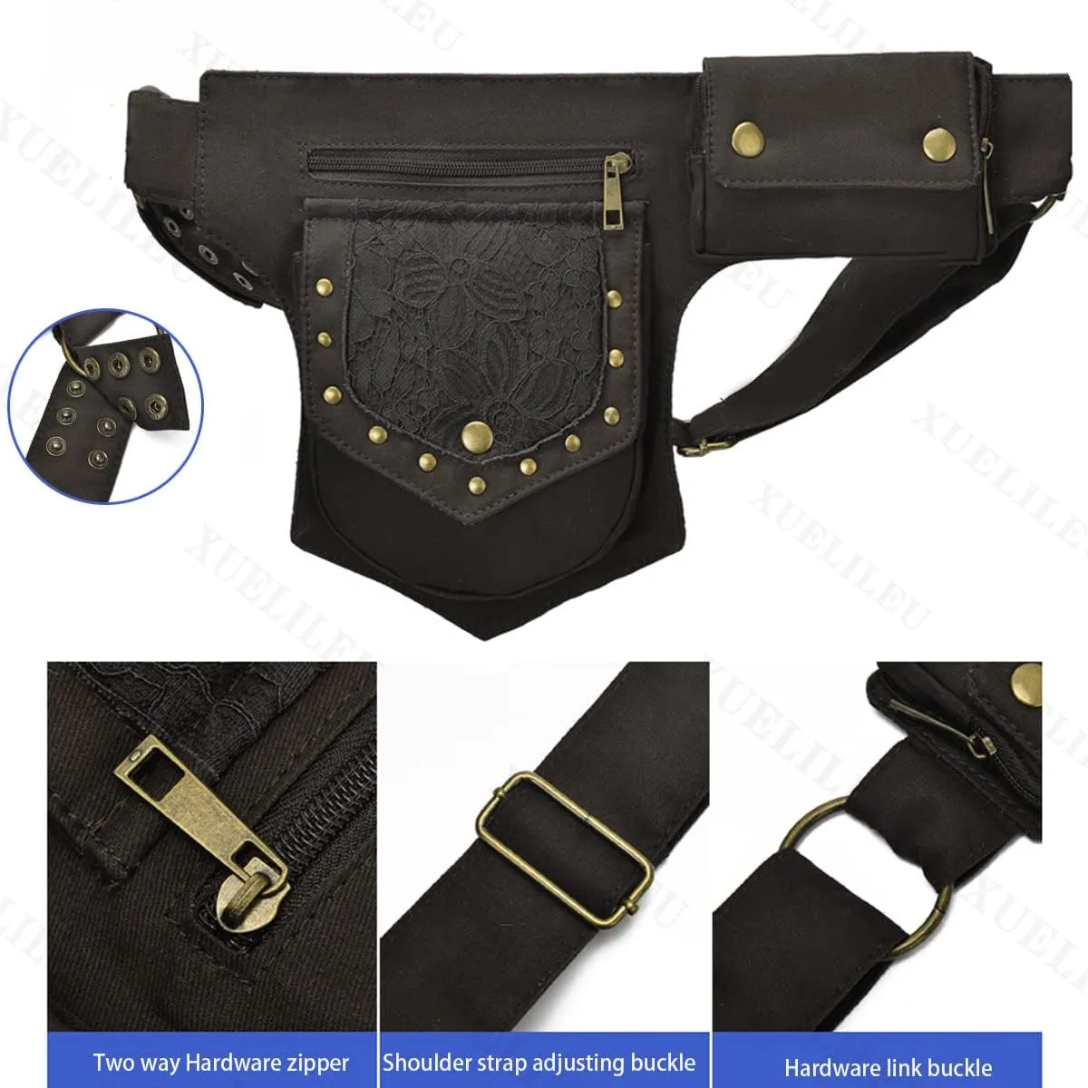 Cotton Waist Pack Fanny Bag for Women Outdoor Travel Sports Running Walking Hiking Hip Bum Belt Slim Cell Phone Purse Casual Waist Wallet Pouch 4/black