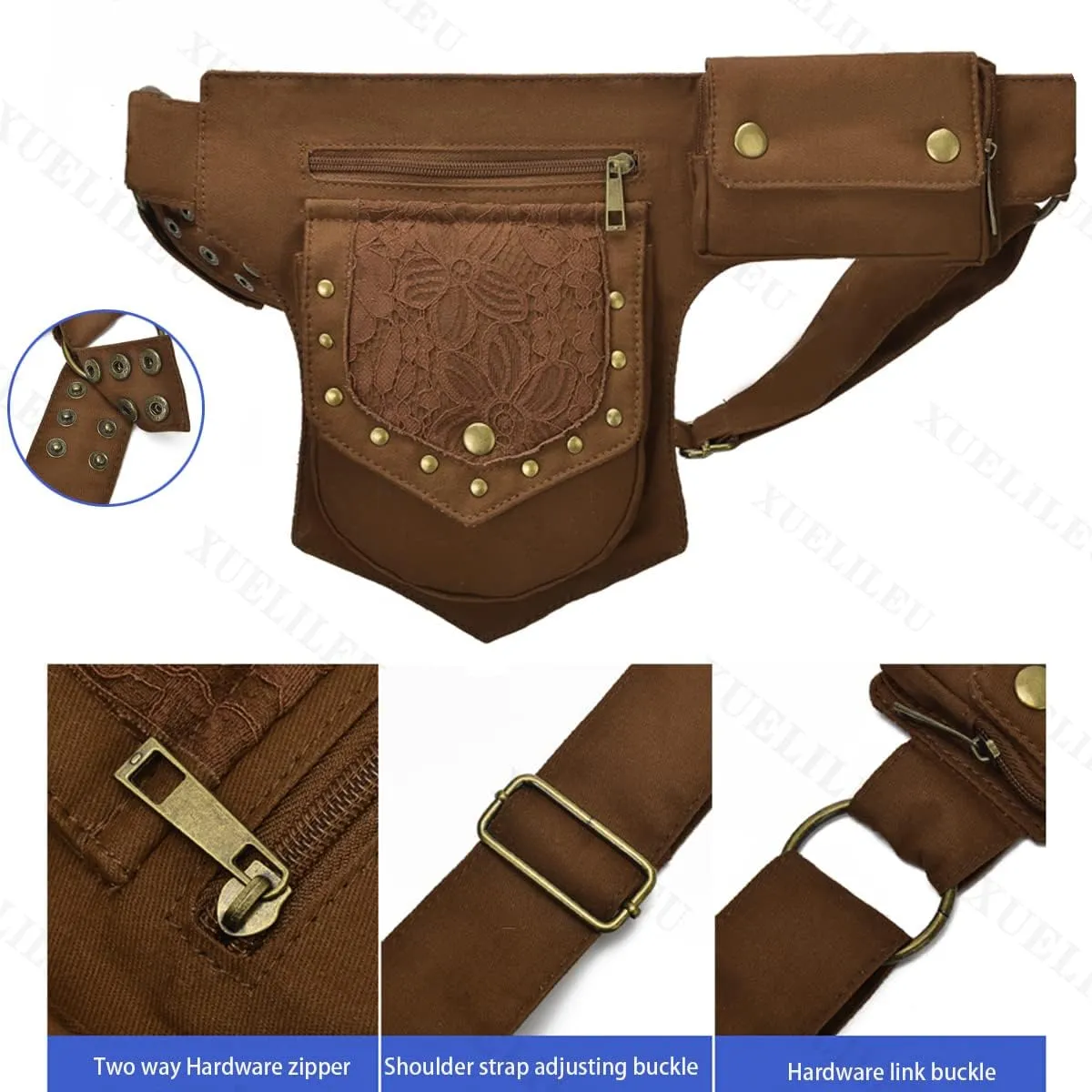 Cotton Waist Pack Fanny Bag for Women Outdoor Travel Sports Running Walking Hiking Hip Bum Belt Slim Cell Phone Purse Casual Waist Wallet Pouch 6/Brown