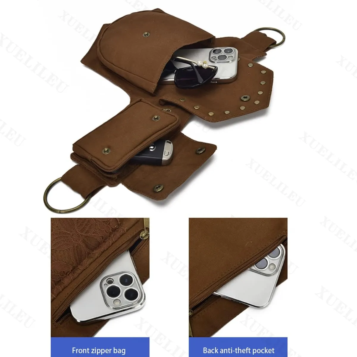 Cotton Waist Pack Fanny Bag for Women Outdoor Travel Sports Running Walking Hiking Hip Bum Belt Slim Cell Phone Purse Casual Waist Wallet Pouch 6/Brown