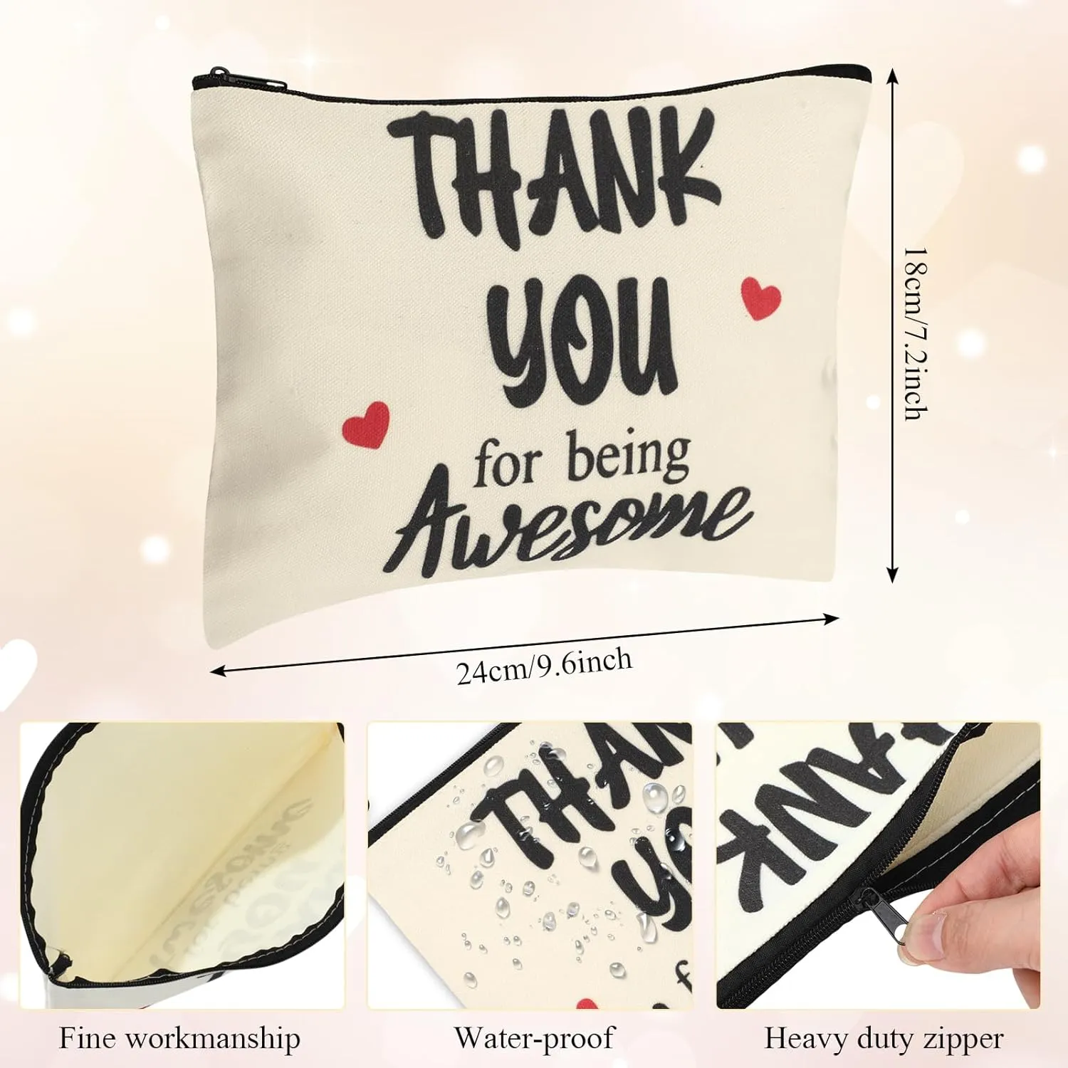 Coume 12 Pieces Thank You Gift Makeup Bags for Women Inspirational Appreciation Gift for Coworkers Teacher Nurse Employee Social Worker Volunteer Canvas Cosmetic Bags for Birthday Leaving(Appreciate)