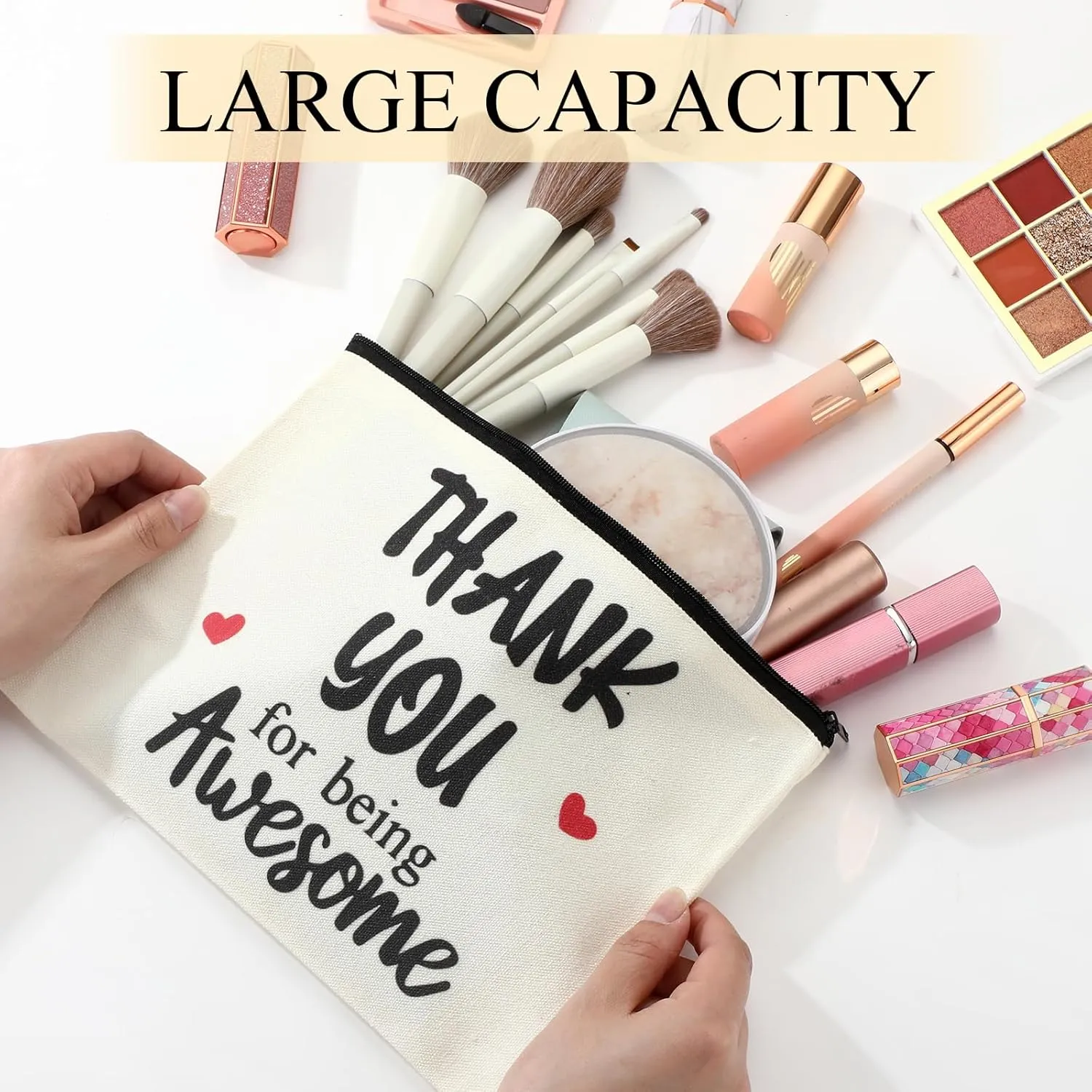 Coume 12 Pieces Thank You Gift Makeup Bags for Women Inspirational Appreciation Gift for Coworkers Teacher Nurse Employee Social Worker Volunteer Canvas Cosmetic Bags for Birthday Leaving(Appreciate)