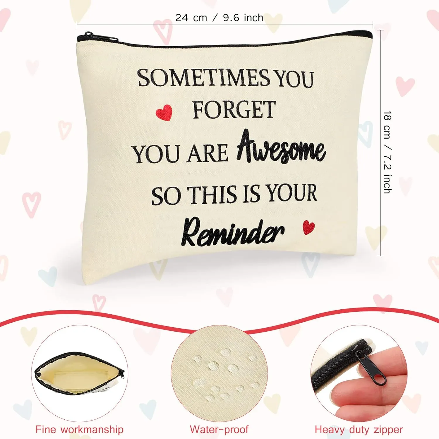 Coume 12 Pieces Thank You Gift Makeup Bags for Women Inspirational Appreciation Gift for Coworkers Teacher Nurse Employee Social Worker Volunteer Canvas Cosmetic Bags for Birthday Leaving(Warm)