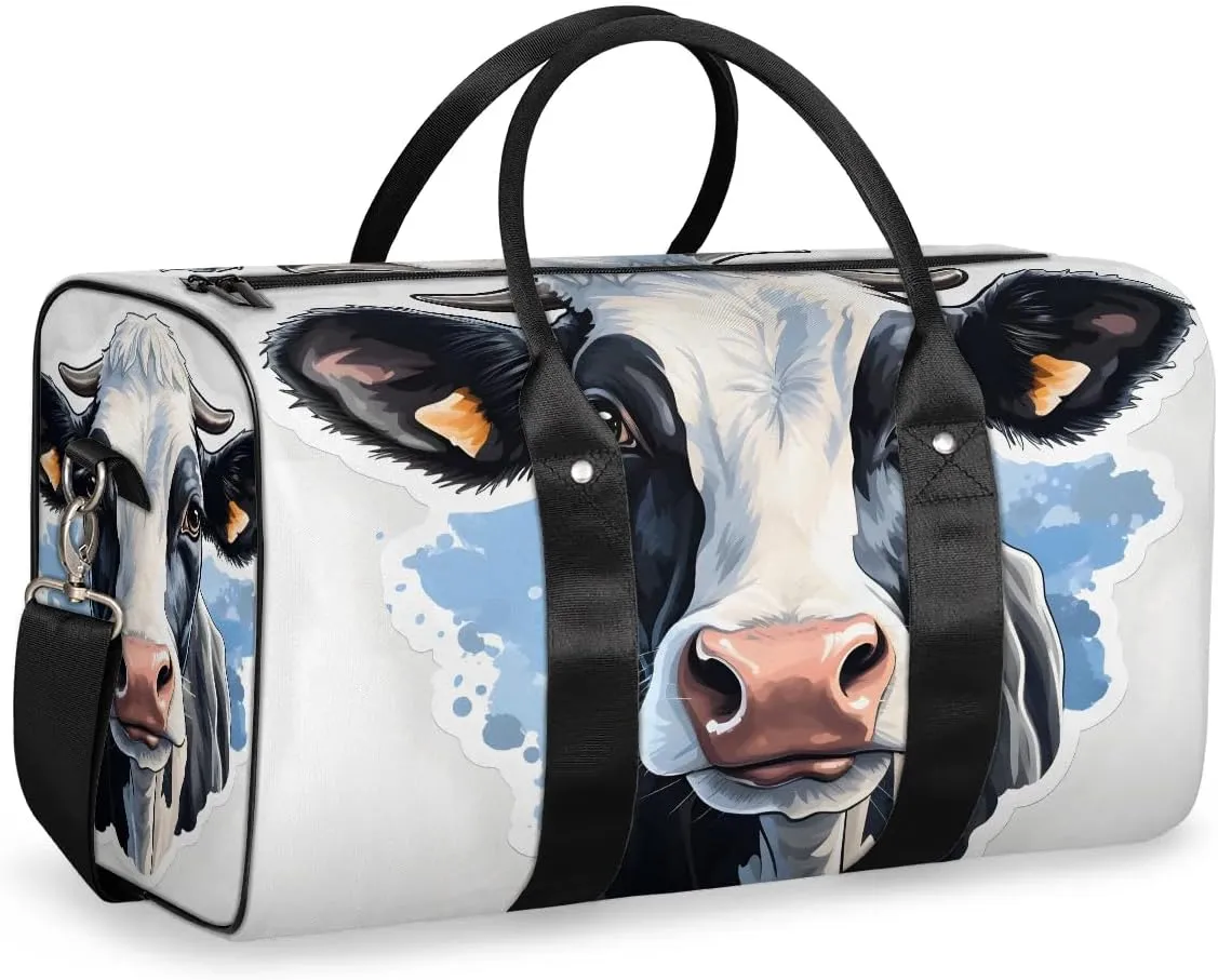 Cow Animal Travel Duffel Bag for Women Men Waterproof Foldable Overnight Weekender Bag Large Capacity Sports Gym Bag
