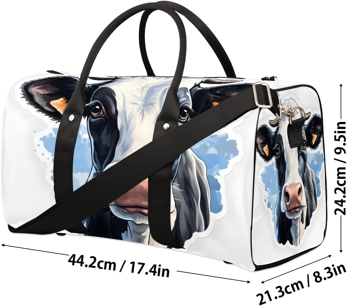 Cow Animal Travel Duffel Bag for Women Men Waterproof Foldable Overnight Weekender Bag Large Capacity Sports Gym Bag