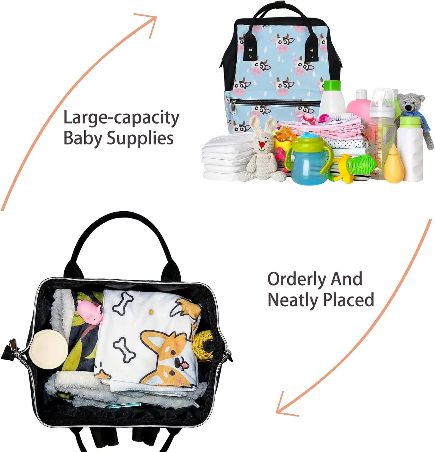 Cow Cartoon Cute Steal Diaper Bag Backpack Waterproof Backpack Baby Nappy Changing Bag for Travel Large Capacity Durable and Stylish for Woman