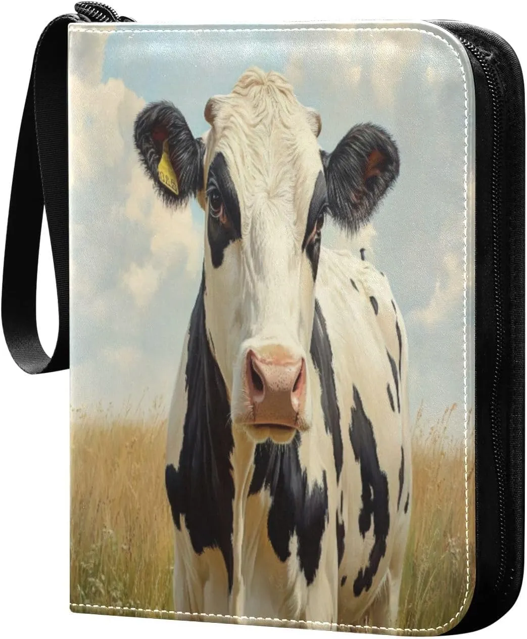 Cow Painting Card Binder 4-Pocket, 400 Pockets Card Holder with 50 Removable Sleeves and Zipper for Games Baseball Football Sports Card