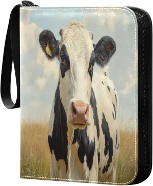 Cow Painting Card Binder 4-Pocket, 400 Pockets Card Holder with 50 Removable Sleeves and Zipper for Games Baseball Football Sports Card