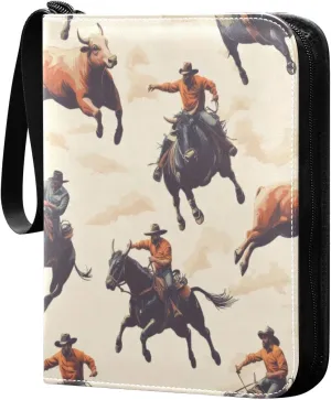 Cowboys Rodeo Colorful Card Binder 4-Pocket, 400 Pockets Card Holder with 50 Removable Sleeves and Zipper for Games Baseball Football Sports Card