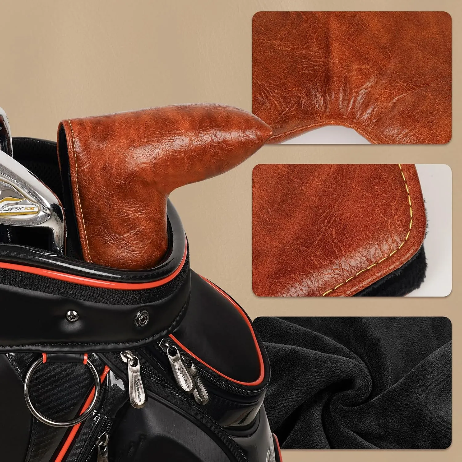 Craftsman Golf Premium Leather Brown Blade Mallet Putter Cover Driver Fairway Wood Headcover Cover Magnetic Closure