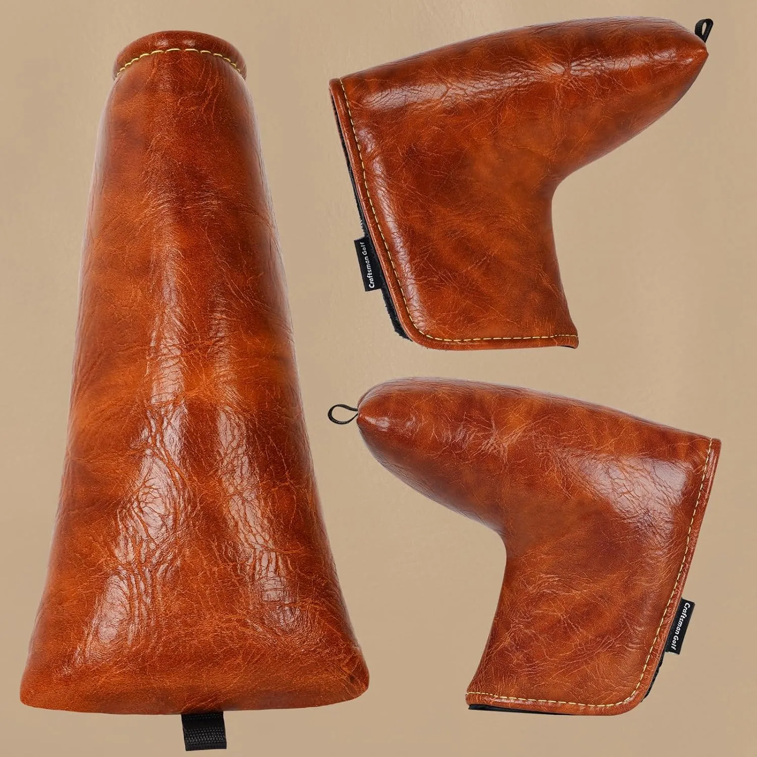 Craftsman Golf Premium Leather Brown Blade Mallet Putter Cover Driver Fairway Wood Headcover Cover Magnetic Closure
