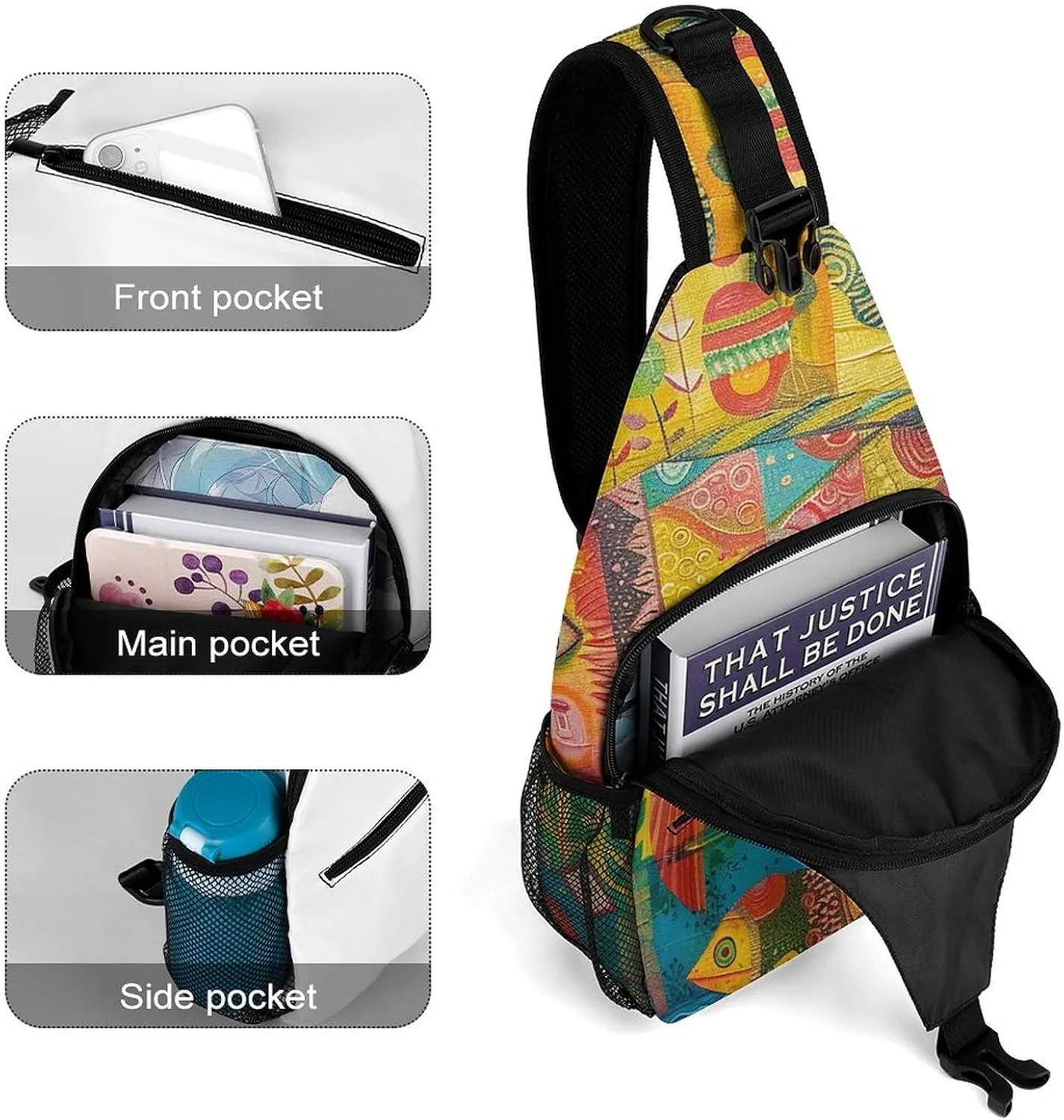 Crossbody Bag for Women Men Chest Bag Fish And Umbrella Sling Bag Crossbody Shoulder Bag Sling Backpack