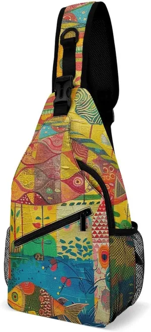 Crossbody Bag for Women Men Chest Bag Fish And Umbrella Sling Bag Crossbody Shoulder Bag Sling Backpack
