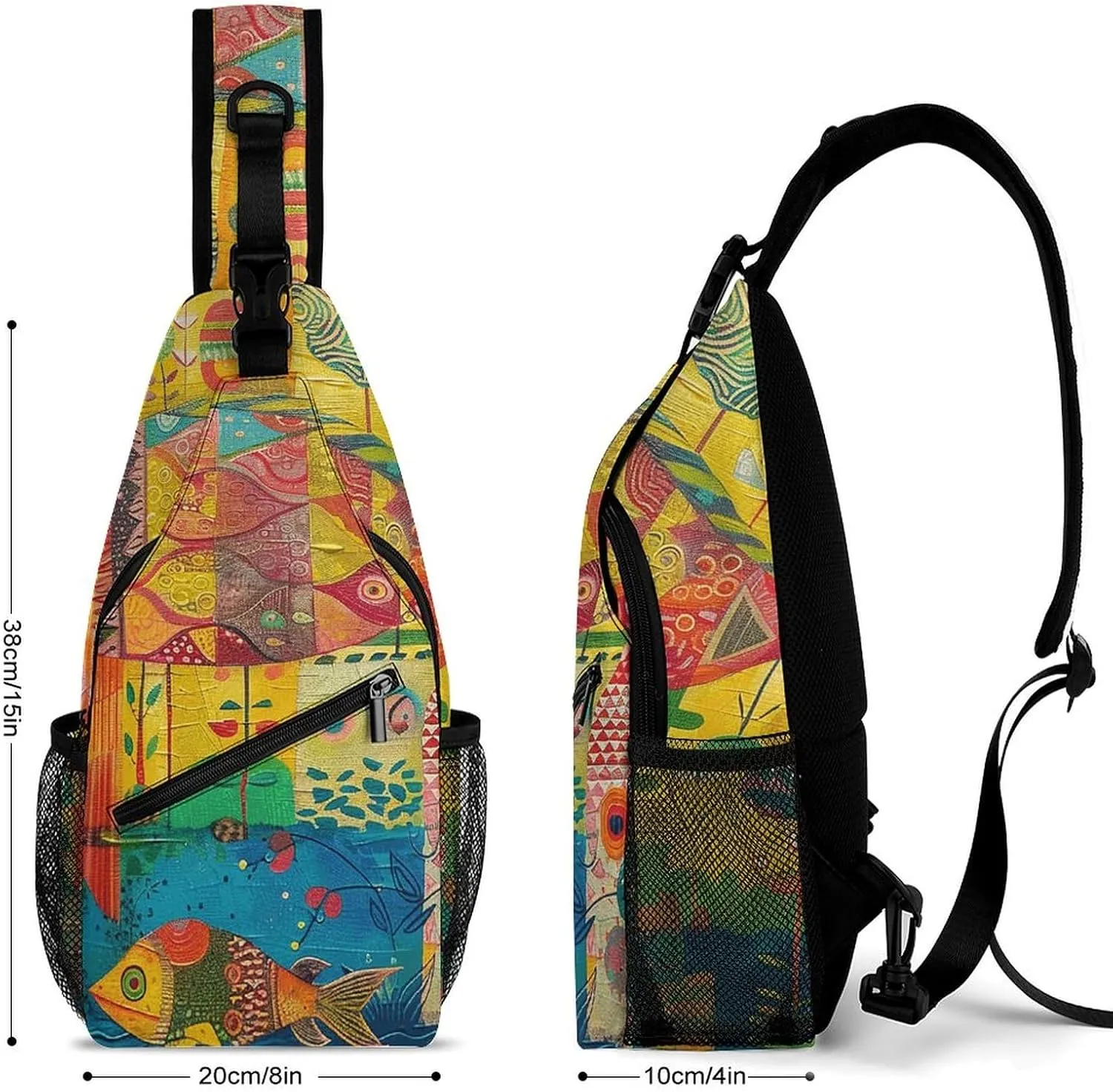 Crossbody Bag for Women Men Chest Bag Fish And Umbrella Sling Bag Crossbody Shoulder Bag Sling Backpack