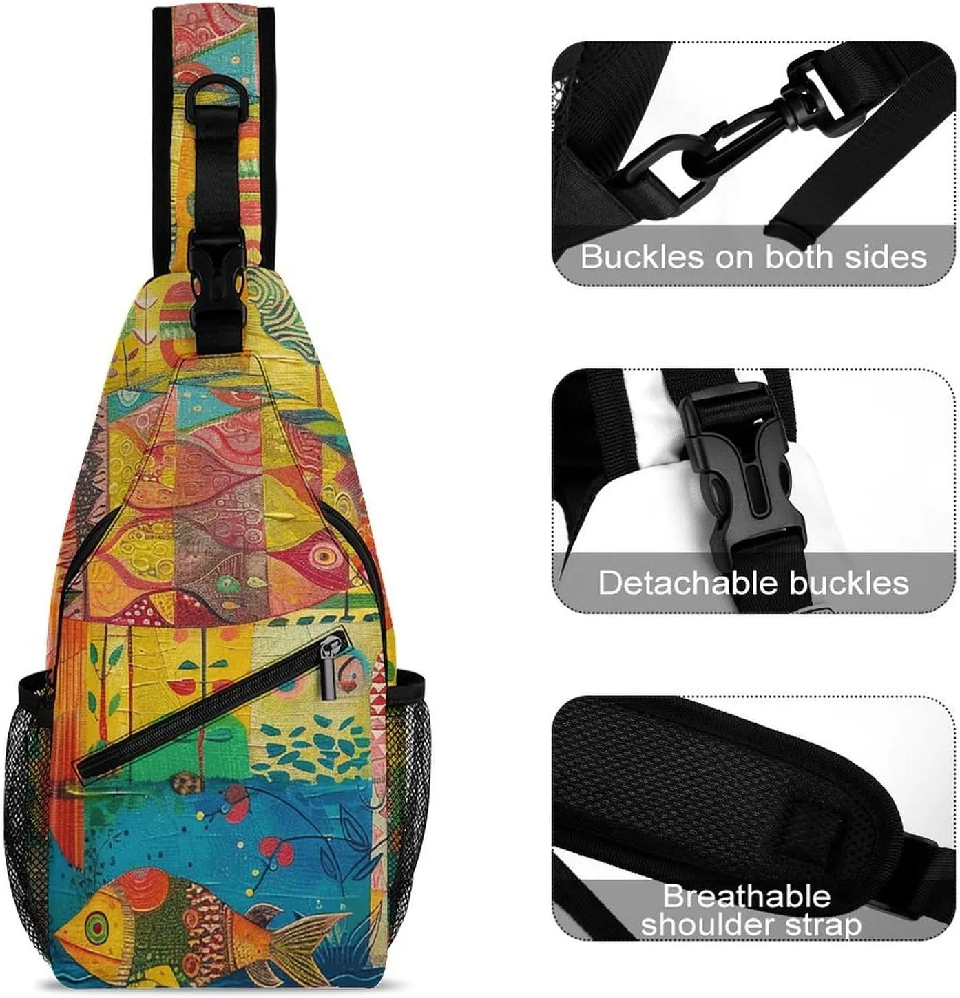 Crossbody Bag for Women Men Chest Bag Fish And Umbrella Sling Bag Crossbody Shoulder Bag Sling Backpack
