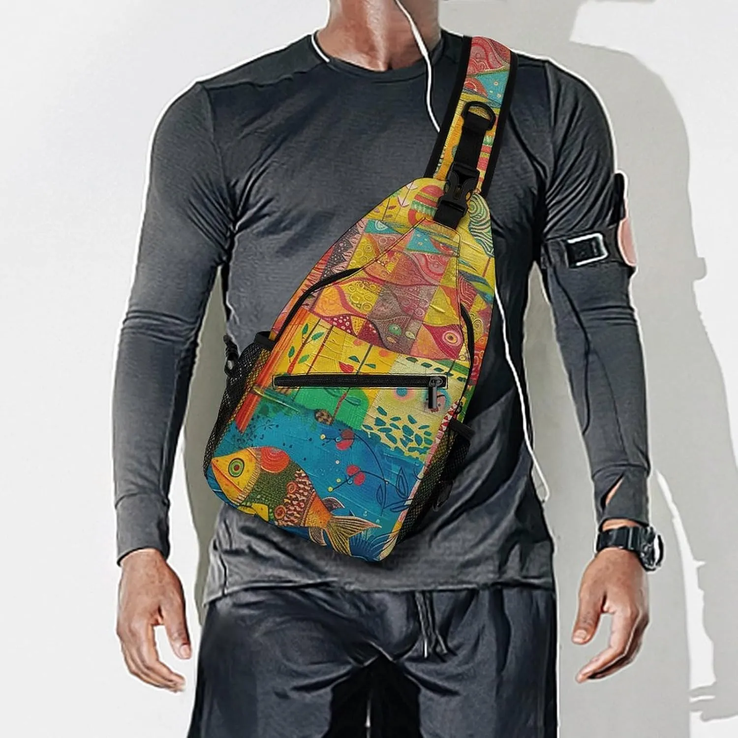 Crossbody Bag for Women Men Chest Bag Fish And Umbrella Sling Bag Crossbody Shoulder Bag Sling Backpack