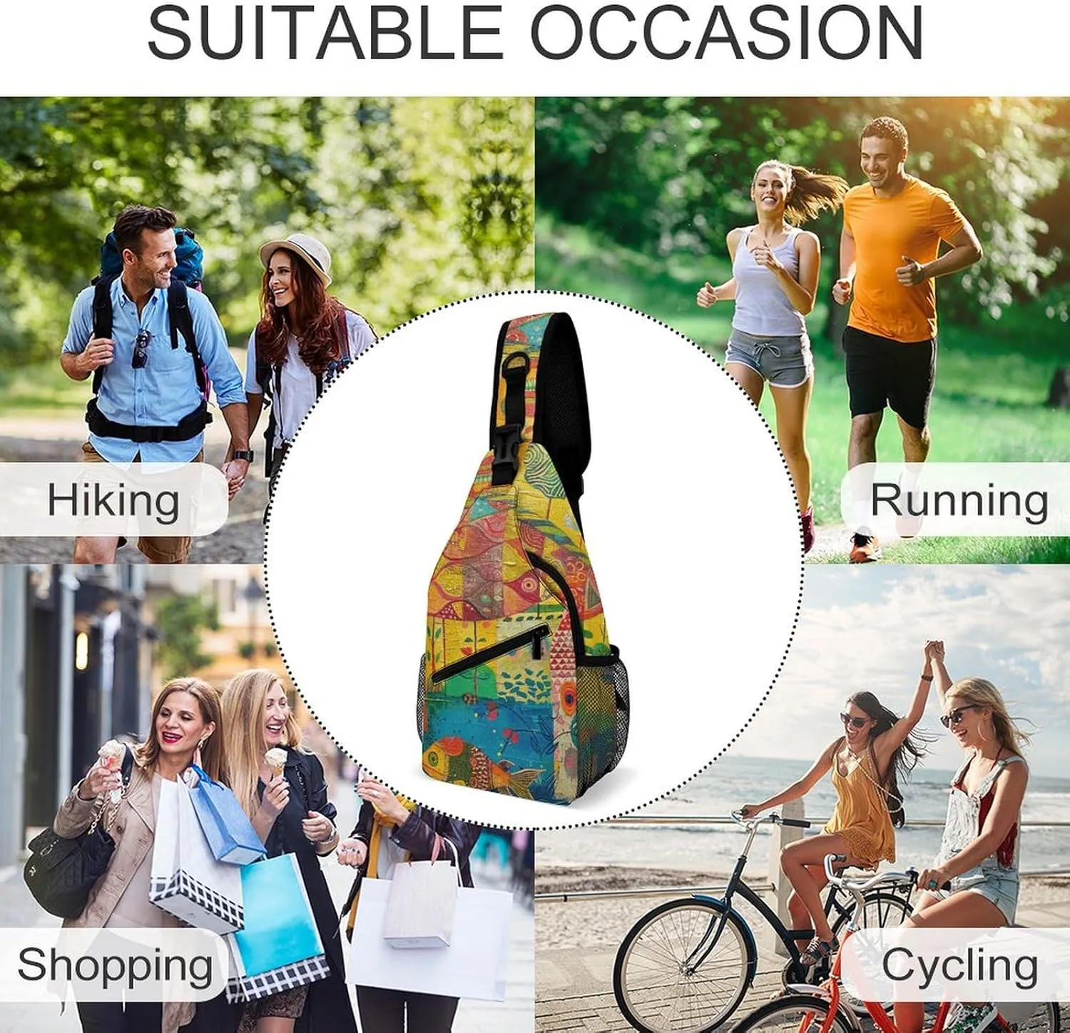 Crossbody Bag for Women Men Chest Bag Fish And Umbrella Sling Bag Crossbody Shoulder Bag Sling Backpack