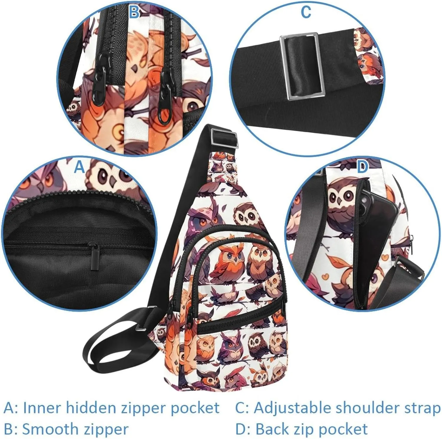Crossbody Bags for Women Cross Body Bag for Woman Sling Bag Crossbody Bag Cute Owls Sling Backpack Travel
