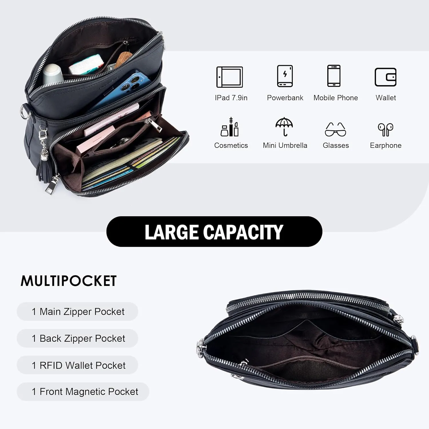 Crossbody Purse for Women,Lightweight Medium Crossbody Bag Soft Leather Women's Shoulder Handbags with Tassel