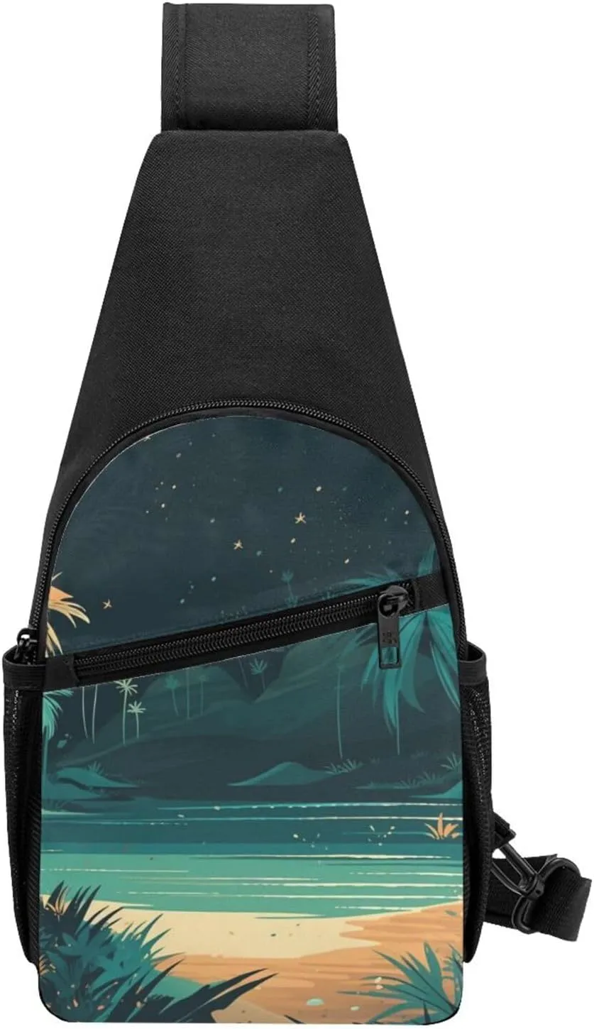 Crossbody Sling Backpack Sling Bag for Men Women Cross Chest Bag Shoulder Bag Beach Illustration Travel Hiking Daypack
